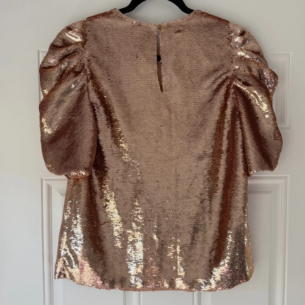 ULLA‎ JOHNSON ROSE GOLD SEQUIN PUFF SLEEVE BLOUSE crew neck size 4 top RAE